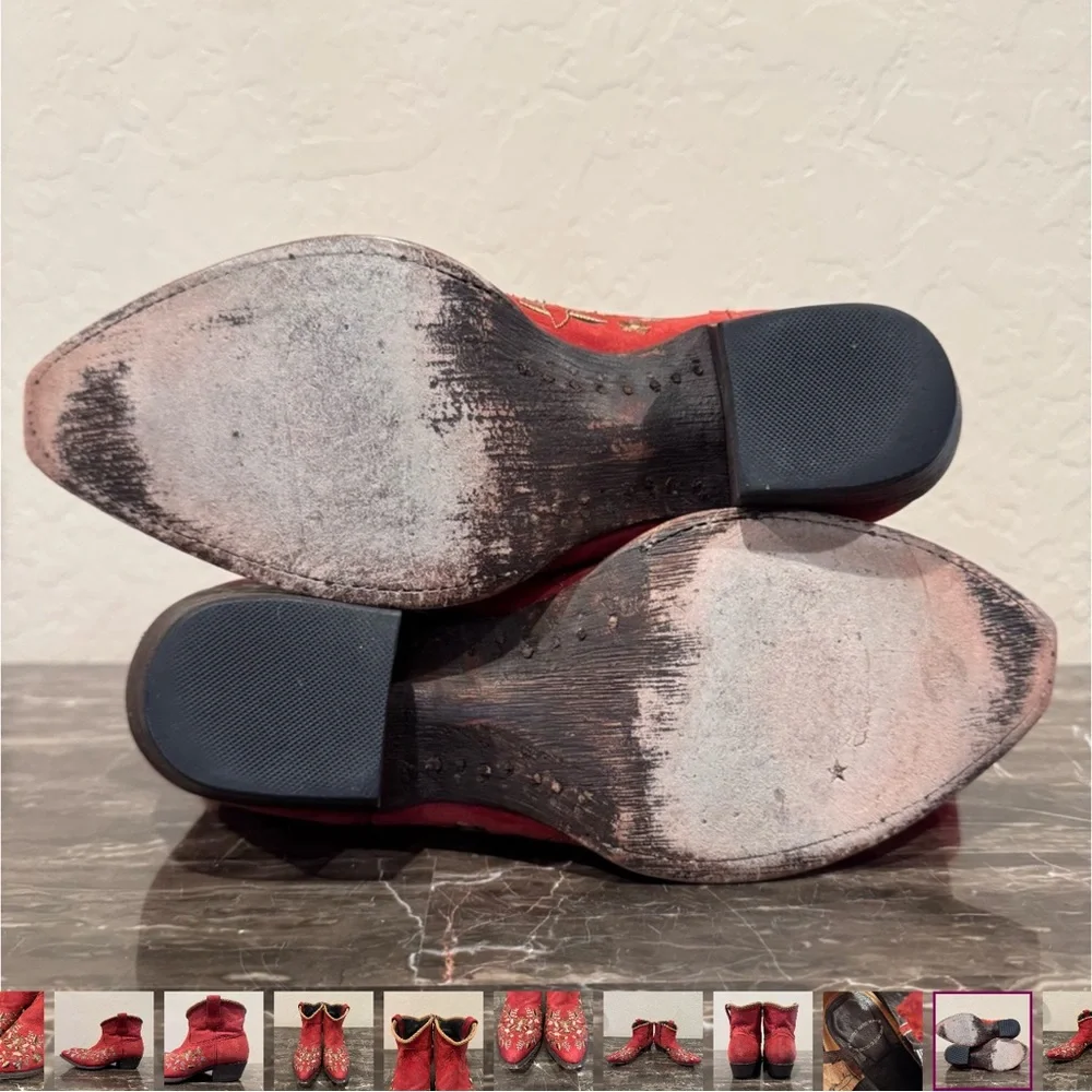 Liberty Black Red Leather Floral Embroidered Cowboy Boots - Picture 10 of 10